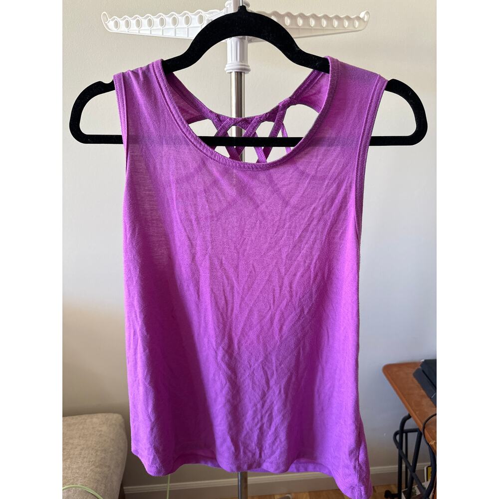 Xersion Purple Tank Twist Back Tee Waterfall Top Sleeveless Round Neck Size M